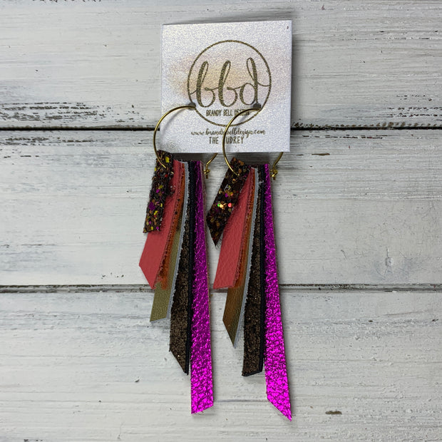 AUDREY - Leather Earrings  ||   AUTUMN HARVEST GLITTER (FAUX LEATHER), MATTE CORAL/PINK, METALLIC GOLD SMOOTH, SHIMMER COPPER, METALLIC NEON PINK