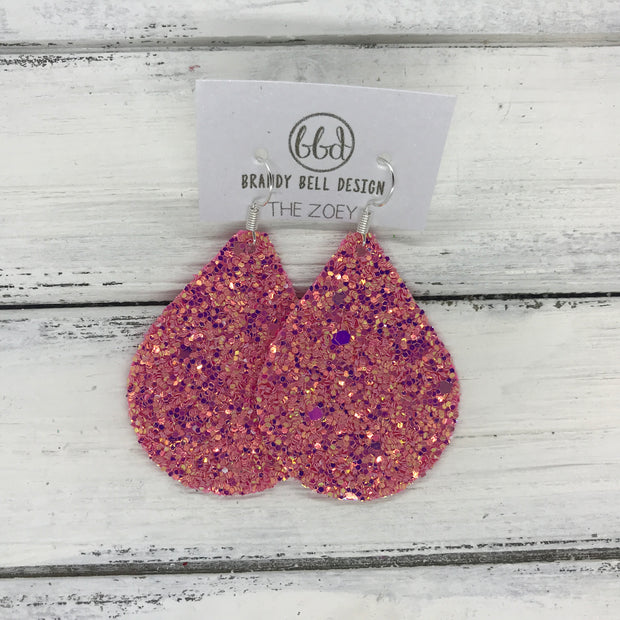 ZOEY (3 sizes available!) -  GLITTER ON CANVAS Earrings  (not leather)  ||  RASPBERRY FIZZ GLITTER