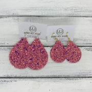 ZOEY (3 sizes available!) -  GLITTER ON CANVAS Earrings  (not leather)  ||  RASPBERRY FIZZ GLITTER