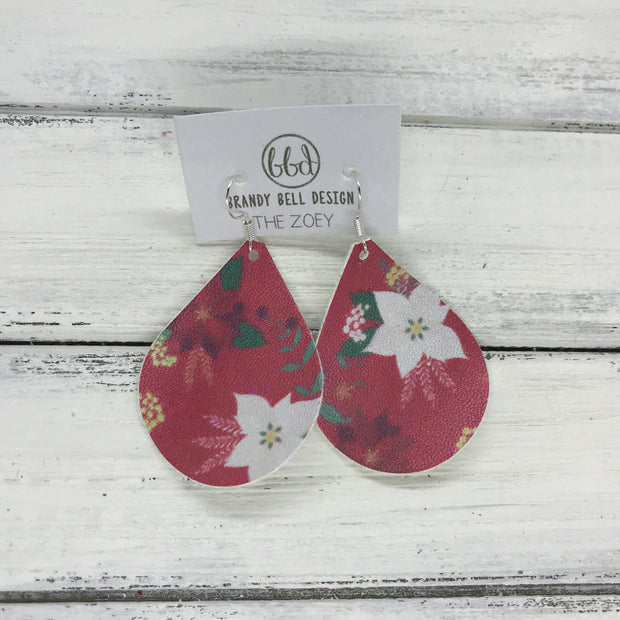 ZOEY (3 sizes available!) -  GLITTER ON CANVAS Earrings  (not leather)  ||  <BR> POINSETTIA (*thin- tends to curl)