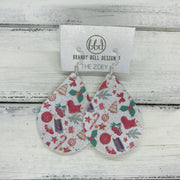 ZOEY (3 sizes available!) -  GLITTER ON CANVAS Earrings  (not leather)  ||  <BR> VINTAGE CHRISTMAS (*thin- tends to curl)