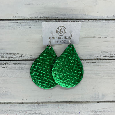 ZOEY (3 sizes available!) -  Leather Earrings  ||   METALLIC GREEN COBRA