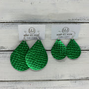 ZOEY (3 sizes available!) -  Leather Earrings  ||   METALLIC GREEN COBRA