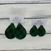 ZOEY (3 sizes available!) -  Leather Earrings  ||   METALLIC GREEN & BLACK PLAID
