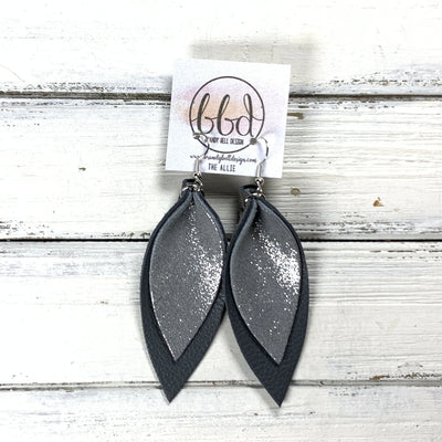 ALLIE -  Leather Earrings  ||  <BR> SHIMMER GRAY, <BR> MATTE DARK GRAY