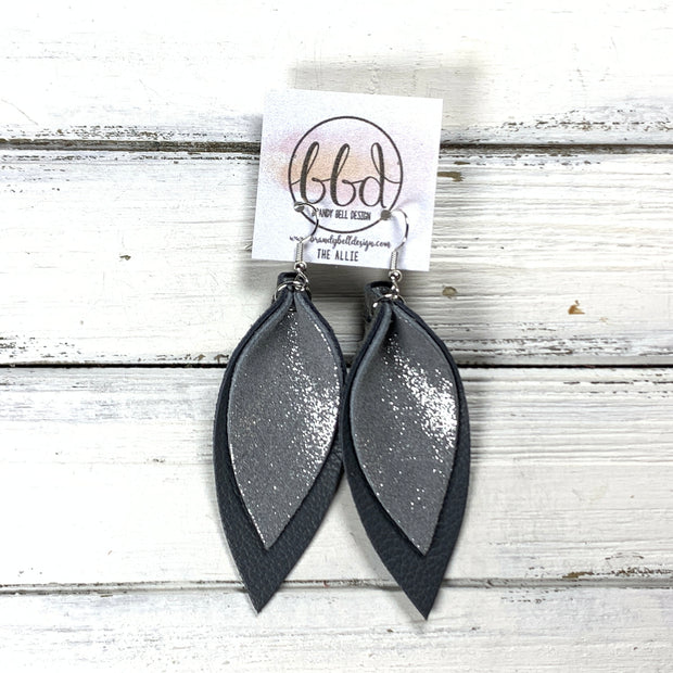 ALLIE -  Leather Earrings  ||  <BR> SHIMMER GRAY, <BR> MATTE DARK GRAY