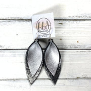 ALLIE -  Leather Earrings  ||  <BR> METALLIC SILVER SAFFIANO, <BR>SHIMMER PEWTER