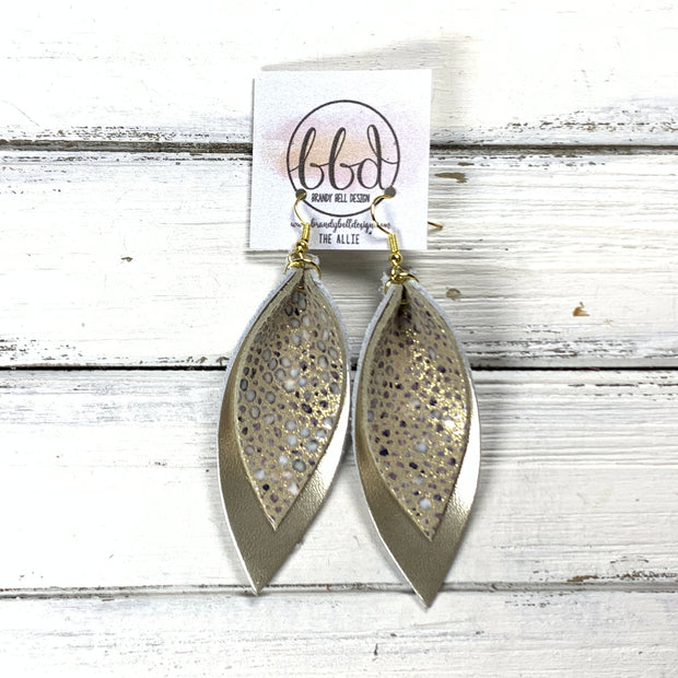 ALLIE -  Leather Earrings  ||  <BR> IVORY STINGRAY, <BR> METALLIC CHAMPAGNE SMOOTH