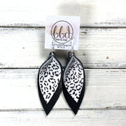 ALLIE -  Leather Earrings  ||  <BR> BLACK & WHITE ANIMAL PRINT, <BR> MATTE BLACK