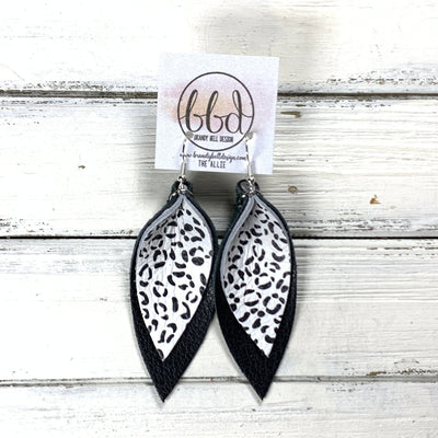 ALLIE -  Leather Earrings  ||  <BR> BLACK & WHITE ANIMAL PRINT, <BR> MATTE BLACK