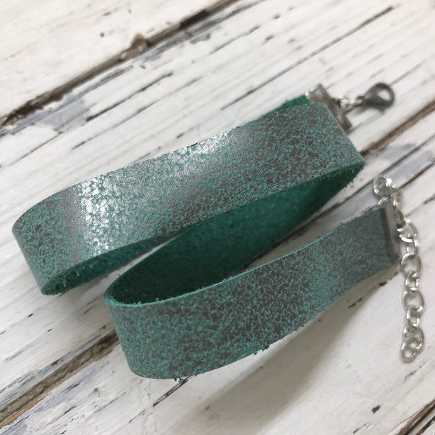 ANGEL - WRAP BRACELET / CHOKER NECKLACE - handmade by Brandy Bell Design ||  DISTRESSED AQUA WITH SILVER