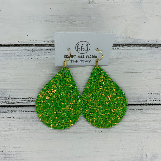 ZOEY (3 sizes available!) -  GLITTER ON CANVAS Earrings  (not leather)  ||  <BR> SHAMROCK GREEN