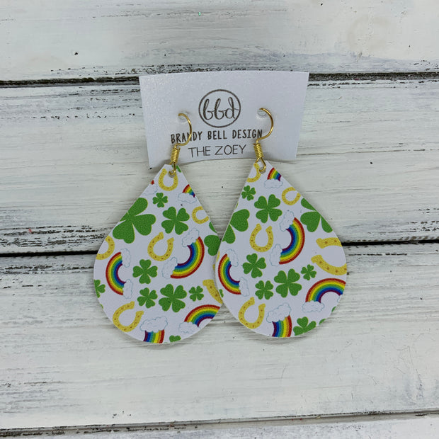 ZOEY (3 sizes available!) -  Leather Earrings  ||   SHAMROCKS & RAINBOWS (FAUX LEATHER)