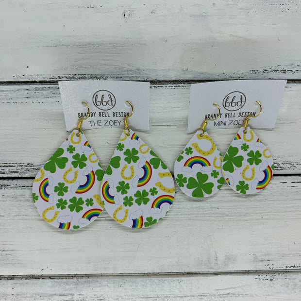 ZOEY (3 sizes available!) -  Leather Earrings  ||   SHAMROCKS & RAINBOWS (FAUX LEATHER)