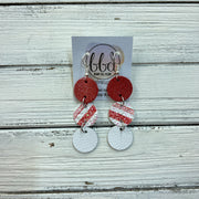 DAISY -  Leather Earrings  ||  <BR> SHIMMER RED, <BR> CANDY CANE GLITTER (FAUX LEATHER), <BR> MATTE WHTE
