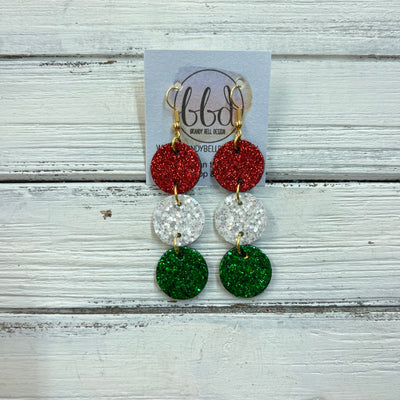 DAISY -  Leather Earrings  ||  <BR> RED FINE GLITTER (LEATHER ON CORK), <BR> CHUNKY WHITE GLITTER (LEATHER ON CORK), <BR> GREEN CHUNKY GLITTER (LEATHER ON CORK)