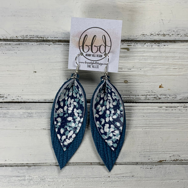 ALLIE -  Leather Earrings  ||  <BR> DITSY BLUE FLORAL, <BR> TEAL PALMS