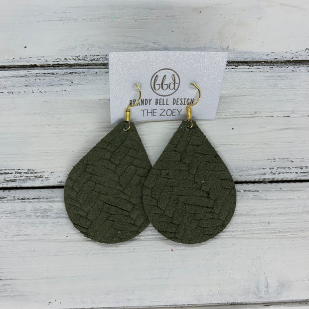 ZOEY (3 sizes available!) -  Leather Earrings  ||   OLIVE GREEN BRAIDED
