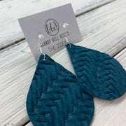 ZOEY (3 sizes available!) -  Leather Earrings  ||   DARK TEAL BRAIDED