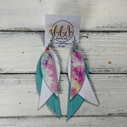 ANDY -  Leather Earrings  ||  <BR> PINK TIE-DYE, <BR> MATTE WHITE, <BR> MATTE ROBINS EGG BLUE