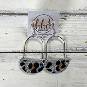 PIPER -  Leather Earrings  || <BR> SILVER GLITTER ANIMAL PRINT