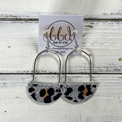 PIPER -  Leather Earrings  || <BR> SILVER GLITTER ANIMAL PRINT