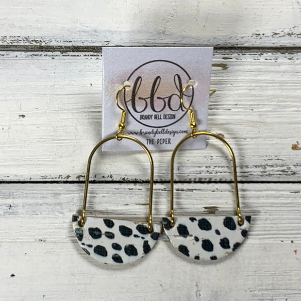 PIPER -  Leather Earrings  ||  <BR> BLACK & WHITE CHEETAH PRINT (CORK ON LEATHER)