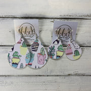 ZOEY (3 sizes available!) -  Leather Earrings  ||  SUCCULENTS (FAUX LEATHER)