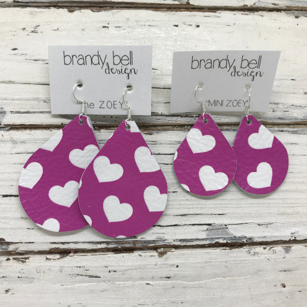 ZOEY (3 sizes available!) - Leather Earrings   ||  PURPLE/PINK HEARTS