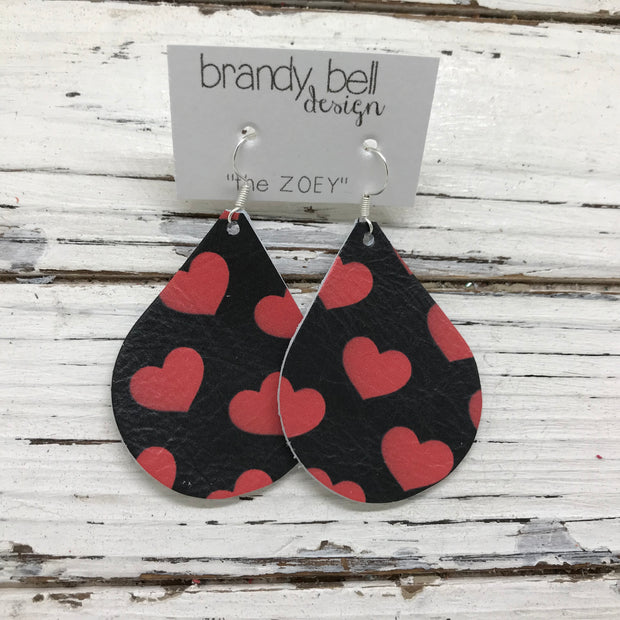 ZOEY (3 sizes available!) - Leather Earrings   ||  RED/BLACK HEARTS