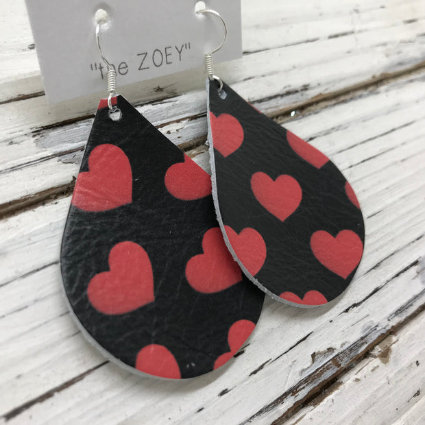 ZOEY (3 sizes available!) - Leather Earrings   ||  RED/BLACK HEARTS