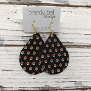 ZOEY (3 sizes available!) -  Leather Earrings  ||  BLACK WITH METALLIC ROSE GOLD POLKADOTS