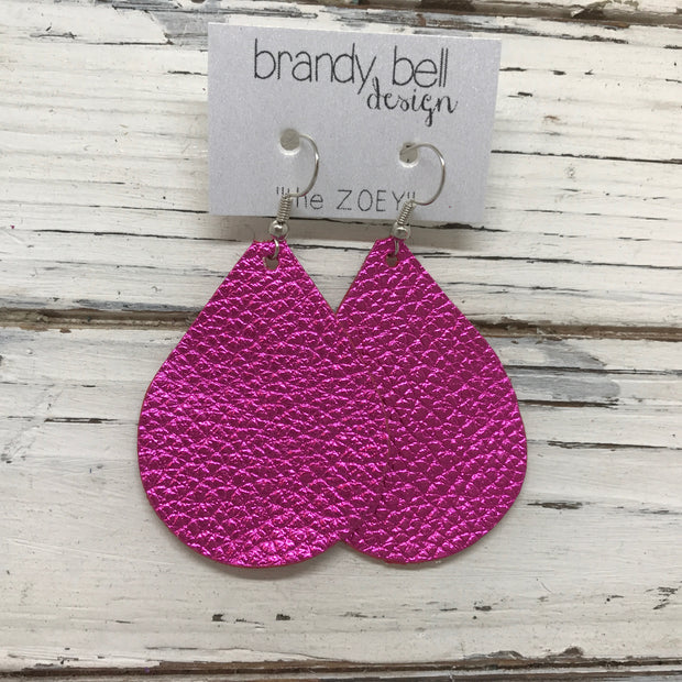 ZOEY (3 sizes available!) - Leather Earrings  ||  METALLIC TEXTURE BRIGHT PINK
