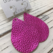 ZOEY (3 sizes available!) - Leather Earrings  ||  METALLIC TEXTURE BRIGHT PINK