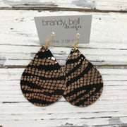 ZOEY (3 sizes available!) -  Leather Earrings  ||  METALLIC ROSE GOLD ON BLACK MOSAIC ZEBRA