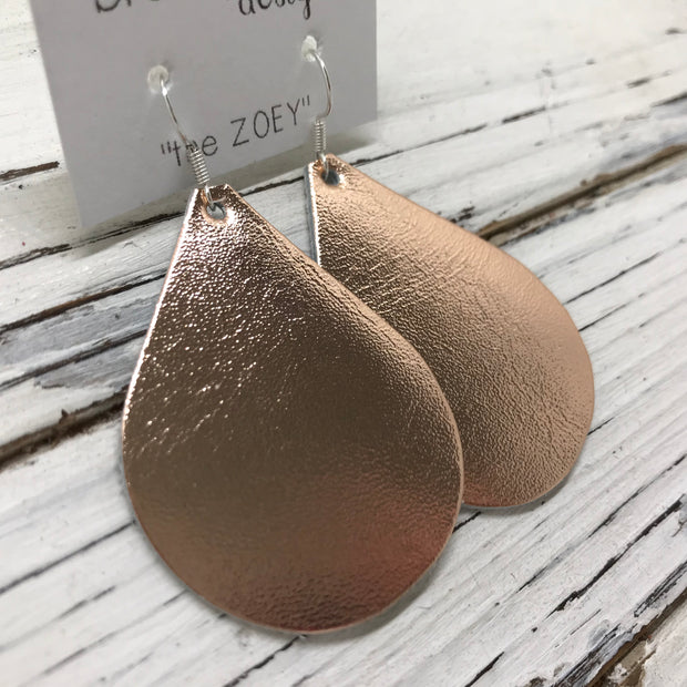 ZOEY (3 sizes available!) -  Leather Earrings  ||  SMOOTH METALLIC ROSE GOLD