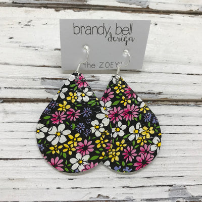 ZOEY (3 sizes available!) -  Leather Earrings  ||  PINK & YELLOW MINI FLORAL