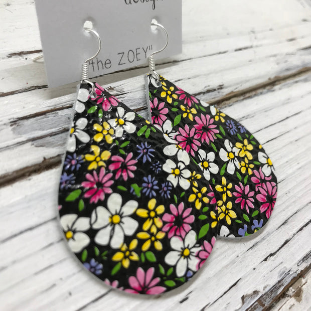 ZOEY (3 sizes available!) -  Leather Earrings  ||  PINK & YELLOW MINI FLORAL