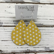 ZOEY (3 sizes available!) -  Leather Earrings  ||  YELLOW WITH WHITE POLKADOTS