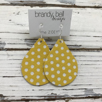 ZOEY (3 sizes available!) -  Leather Earrings  ||  YELLOW WITH WHITE POLKADOTS