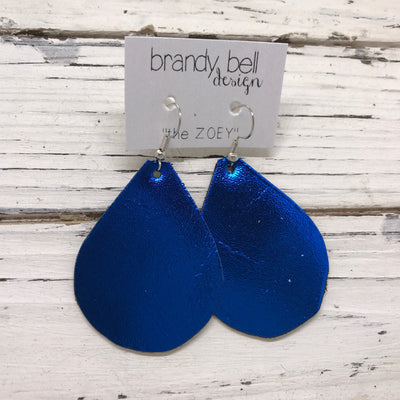 ZOEY (3 sizes available!) - Leather Earrings  ||  METALLIC COBALT BLUE