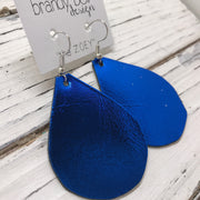 ZOEY (3 sizes available!) - Leather Earrings  ||  METALLIC COBALT BLUE