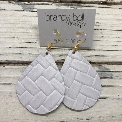 ZOEY (3 sizes available!) - Leather Earrings  ||  BRIGHT WHITE BASKET WEAVE