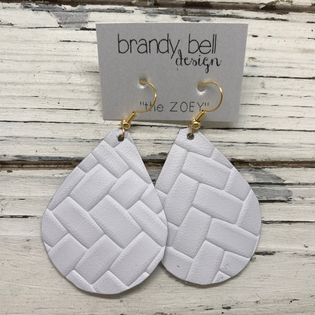 ZOEY (3 sizes available!) - Leather Earrings  ||  BRIGHT WHITE BASKET WEAVE