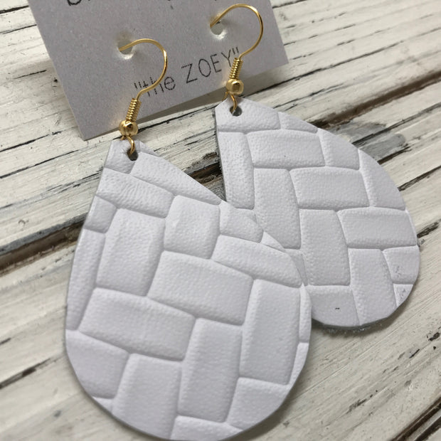 ZOEY (3 sizes available!) - Leather Earrings  ||  BRIGHT WHITE BASKET WEAVE