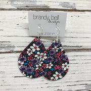 ZOEY (3 sizes available!) -  Leather Earrings  ||  PURPLE & RED MINI FLORAL