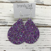 ZOEY (3 sizes available!)-  GLITTER ON CANVAS Earrings  (not leather)  ||  PURPLE/GREEN GLITTER
