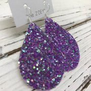 ZOEY (3 sizes available!)-  GLITTER ON CANVAS Earrings  (not leather)  ||  PURPLE/GREEN GLITTER