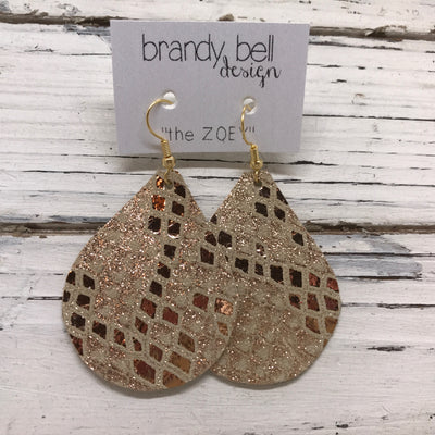 ZOEY (3 sizes available!) - Leather Earrings  ||  METALLIC ROSE GOLD MYSTIC