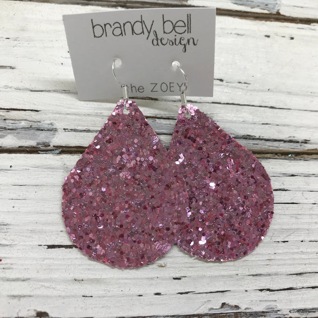ZOEY (3 sizes available!)-  GLITTER ON CANVAS Earrings  (not leather)  ||  PINK GLITTER
